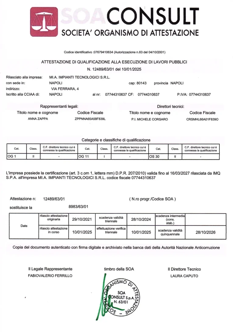 Attestato SOA anno 2025
